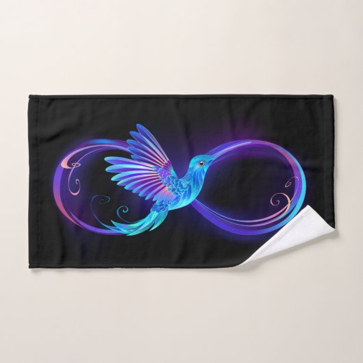 Neon Infinity Symbool met gloeiende Hummingbird Handdoek (Handdoek)