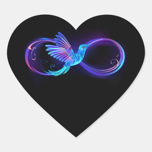 Neon Infinity Symbool met gloeiende Hummingbird Hart Sticker (Voorkant)