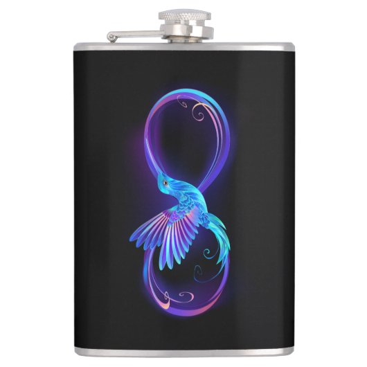 Neon Infinity Symbool met gloeiende Hummingbird Heupfles (Voorkant)