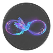 Neon Infinity Symbool met gloeiende Hummingbird Hockey Puck (Voorkant)