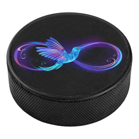 Neon Infinity Symbool met gloeiende Hummingbird Hockey Puck (3/4)