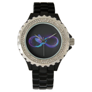 Neon Infinity Symbool met gloeiende Hummingbird Horloge