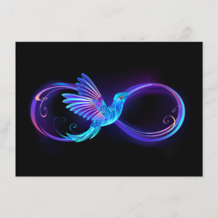 Neon Infinity Symbool met gloeiende Hummingbird Informatiekaartje