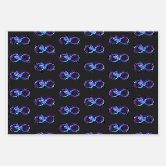 Neon Infinity Symbool met gloeiende Hummingbird Inpakpapier Vel (Voorkant)