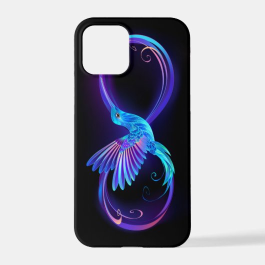 Neon Infinity Symbool met gloeiende Hummingbird iPhone Hoesje (Achterkant)