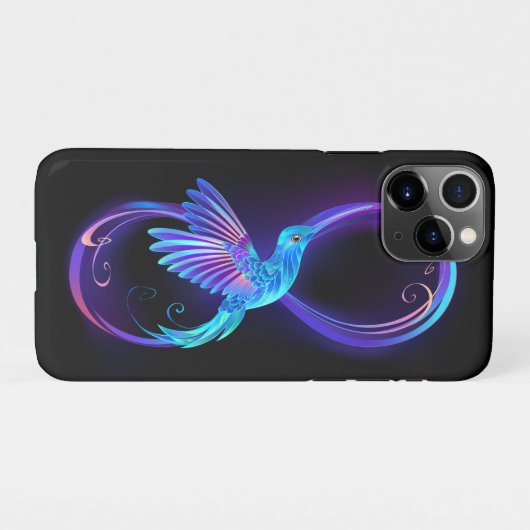 Neon Infinity Symbool met gloeiende Hummingbird iPhone Hoesje (Achterkant horizontaal)