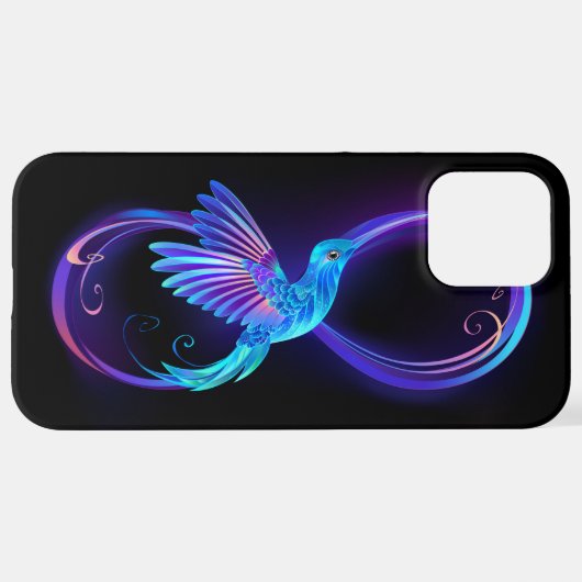 Neon Infinity Symbool met gloeiende Hummingbird iPhone Hoesje (Achterkant horizontaal)