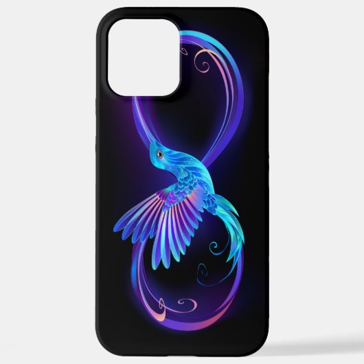 Neon Infinity Symbool met gloeiende Hummingbird iPhone Hoesje (Achterkant)