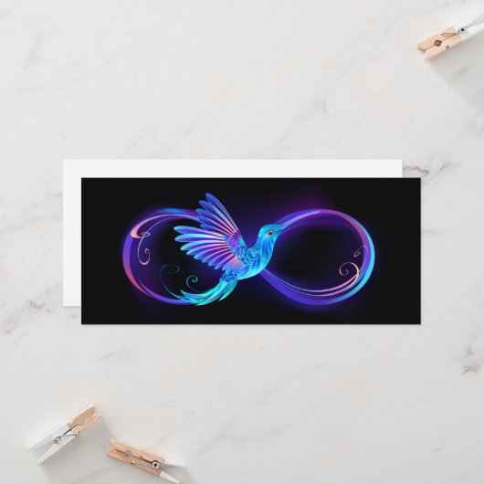 Neon Infinity Symbool met gloeiende Hummingbird Kaart (Voorkant / Achterkant in situ)