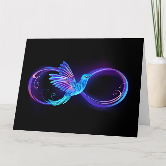 Neon Infinity Symbool met gloeiende Hummingbird Kaart (Voorkant)