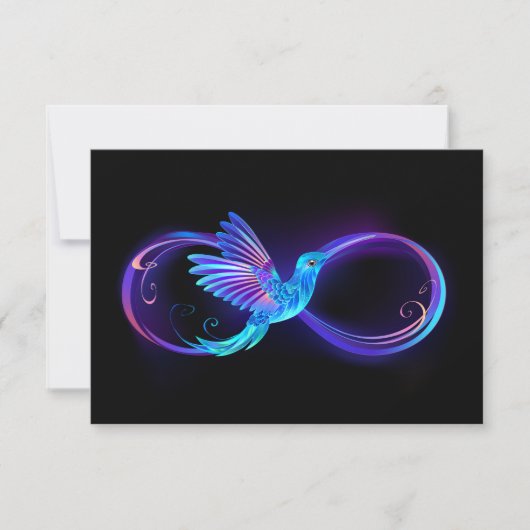 Neon Infinity Symbool met gloeiende Hummingbird Kaart (Voorkant)