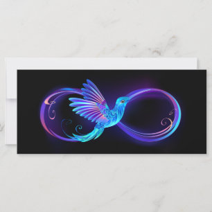 Neon Infinity Symbool met gloeiende Hummingbird Kaart