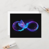 Neon Infinity Symbool met gloeiende Hummingbird Kaart (Voorkant / Achterkant in situ)