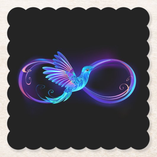 Neon Infinity Symbool met gloeiende Hummingbird Kartonnen Onderzetters (Voorkant)