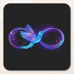 Neon Infinity Symbool met gloeiende Hummingbird Kartonnen Onderzetters