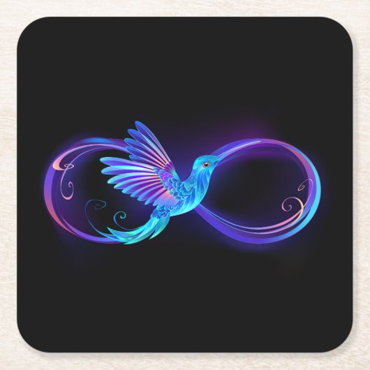 Neon Infinity Symbool met gloeiende Hummingbird Kartonnen Onderzetters (Voorkant)
