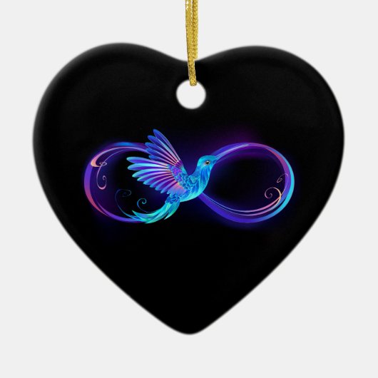 Neon Infinity Symbool met gloeiende Hummingbird Keramisch Ornament (Voorkant)