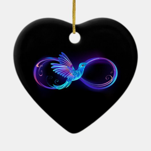 Neon Infinity Symbool met gloeiende Hummingbird Keramisch Ornament (Achterkant)