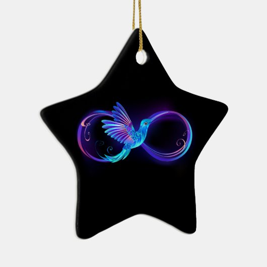 Neon Infinity Symbool met gloeiende Hummingbird Keramisch Ornament (Rechts)