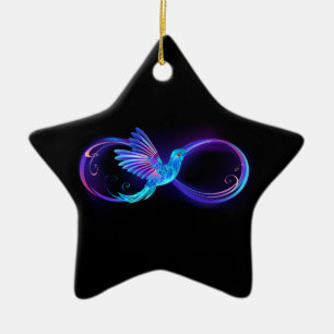 Neon Infinity Symbool met gloeiende Hummingbird Keramisch Ornament