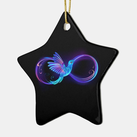 Neon Infinity Symbool met gloeiende Hummingbird Keramisch Ornament (Links)
