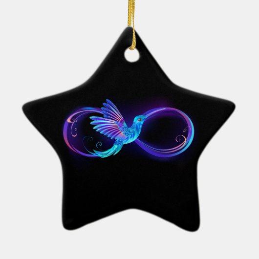 Neon Infinity Symbool met gloeiende Hummingbird Keramisch Ornament (Achterkant)