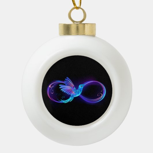 Neon Infinity Symbool met gloeiende Hummingbird Keramische Bal Ornament (Voorkant)