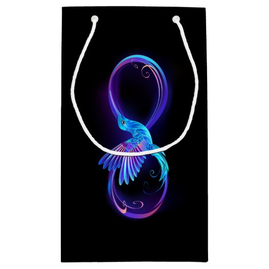 Neon Infinity Symbool met gloeiende Hummingbird Klein Cadeauzakje (Achterkant)