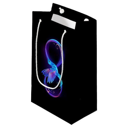 Neon Infinity Symbool met gloeiende Hummingbird Klein Cadeauzakje (Voorkant Gekanteld)
