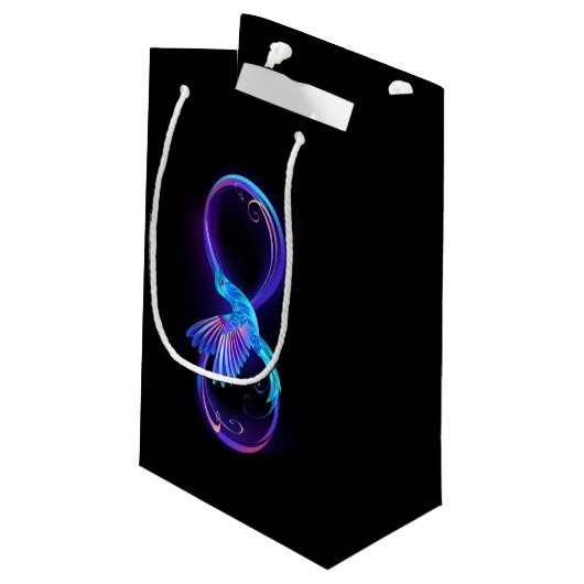 Neon Infinity Symbool met gloeiende Hummingbird Klein Cadeauzakje (Achterkant Gekanteld)