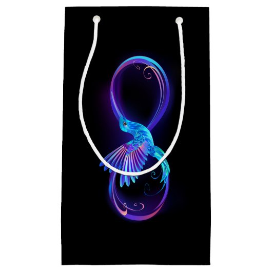 Neon Infinity Symbool met gloeiende Hummingbird Klein Cadeauzakje (Voorkant)