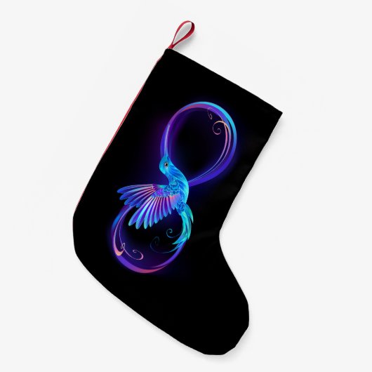 Neon Infinity Symbool met gloeiende Hummingbird Kleine Kerstsok (Voorkant (Hangend))