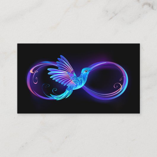 Neon Infinity Symbool met gloeiende Hummingbird Kortingskaartje (Voorkant)