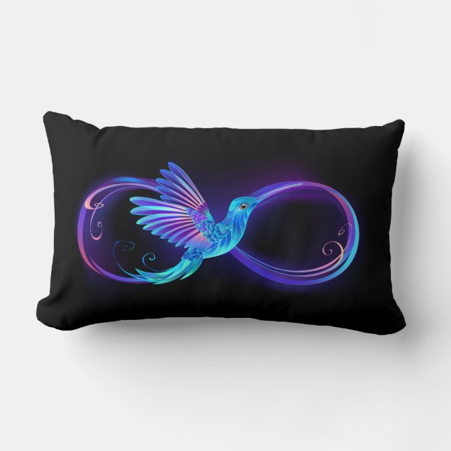 Neon Infinity Symbool met gloeiende Hummingbird Kussen (Voorkant)