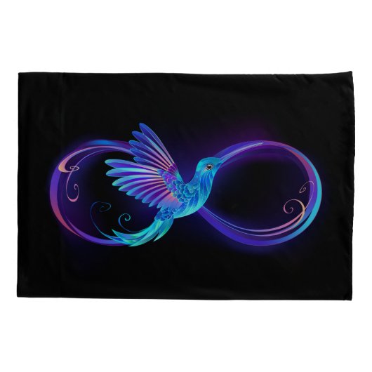Neon Infinity Symbool met gloeiende Hummingbird Kussensloop (Achterkant-Links)