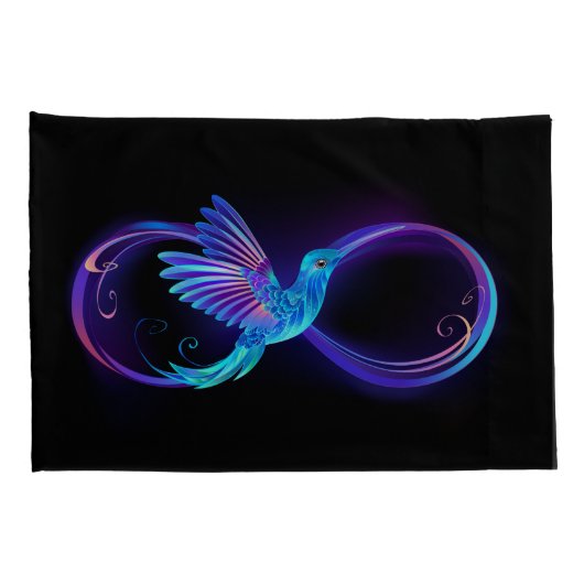 Neon Infinity Symbool met gloeiende Hummingbird Kussensloop (Achterkant-Rechts)