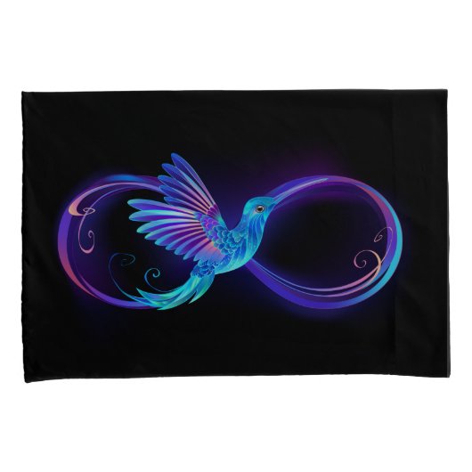 Neon Infinity Symbool met gloeiende Hummingbird Kussensloop (Voorkant-Rechts)