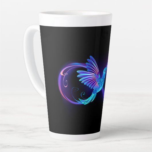 Neon Infinity Symbool met gloeiende Hummingbird Latte Mok (Linkerhoek)