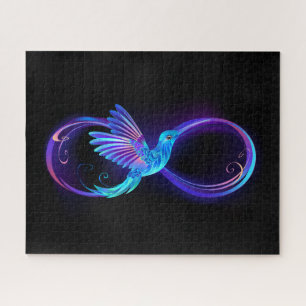 Neon Infinity Symbool met gloeiende Hummingbird Legpuzzel