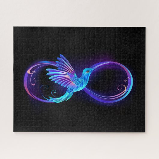 Neon Infinity Symbool met gloeiende Hummingbird Legpuzzel (Horizontaal)