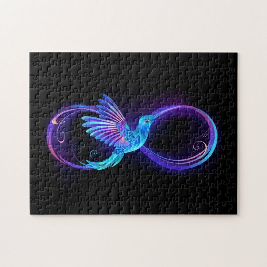 Neon Infinity Symbool met gloeiende Hummingbird Legpuzzel (Horizontaal)