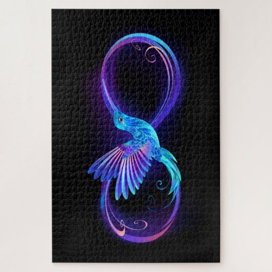 Neon Infinity Symbool met gloeiende Hummingbird Legpuzzel (Verticaal)