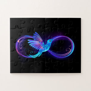 Neon Infinity Symbool met gloeiende Hummingbird Legpuzzel