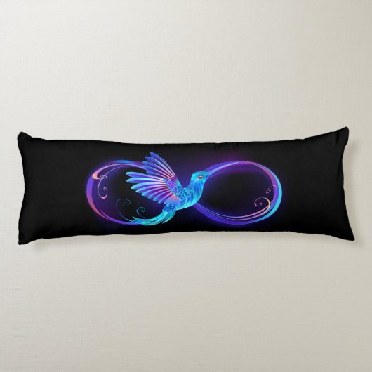 Neon Infinity Symbool met gloeiende Hummingbird Lichaamskussen (Achterkant)