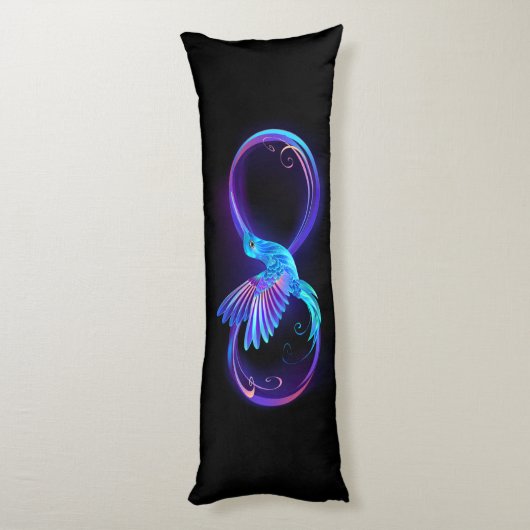 Neon Infinity Symbool met gloeiende Hummingbird Lichaamskussen (Achterkant (Verticaal))