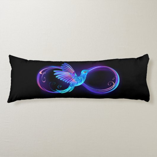 Neon Infinity Symbool met gloeiende Hummingbird Lichaamskussen (Voorkant)