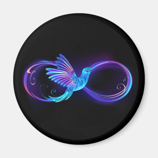 Neon Infinity Symbool met gloeiende Hummingbird Magneet (Voorkant)