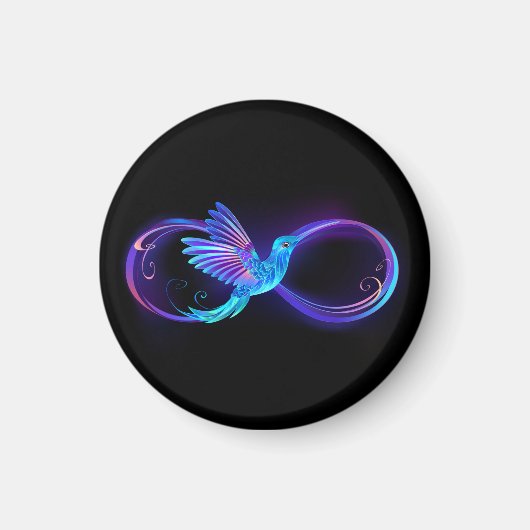 Neon Infinity Symbool met gloeiende Hummingbird Magneet (Voorkant)