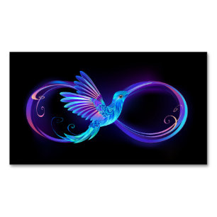 Neon Infinity Symbool met gloeiende Hummingbird Magnetisch Visitekaartje