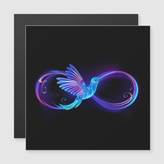 Neon Infinity Symbool met gloeiende Hummingbird Magnetische Uitnodiging (Voorkant / Achterkant)